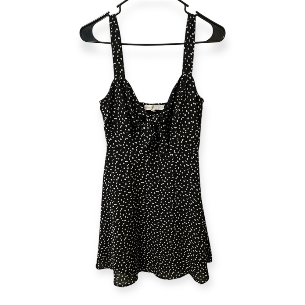 Cloud & Sky Black Floral Mini Dress Knot Front Cutout Lined Women’s Size Small